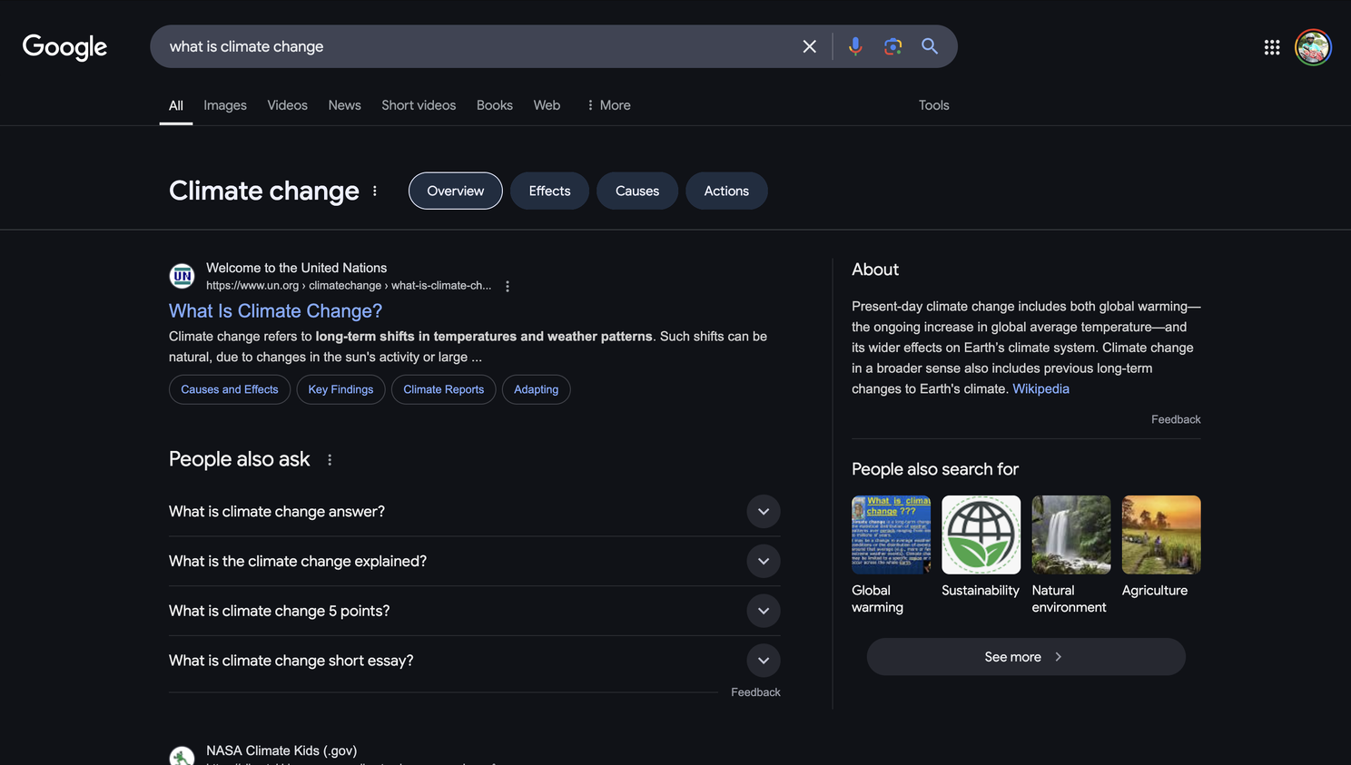 search about what is climate change